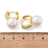 18K Gold-Plated Cubic Zirconia Pearl Pin Hinged Closure Dangle Hoop Earrings White 0.91 in E47 product image 3
