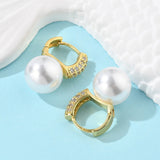 18K Gold-Plated Cubic Zirconia Pearl Pin Hinged Closure Dangle Hoop Earrings White 0.91 in E47 product image 5