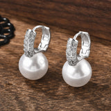 18K Gold-Plated Cubic Zirconia Pearl Pin Hinged Closure Dangle Hoop Earrings White 0.91 in E47 product image 6