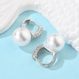 18K Gold-Plated Cubic Zirconia Pearl Pin Hinged Closure Dangle Hoop Earrings White 0.91 in E47 product image 7