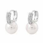 18K Gold-Plated Cubic Zirconia Pearl Pin Hinged Closure Dangle Hoop Earrings White 0.91 in E47 product image 9