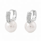 18K Gold-Plated Cubic Zirconia Pearl Pin Hinged Closure Dangle Hoop Earrings White 0.91 in E47 product image 9