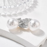 18K Gold-Plated Cubic Zirconia Pearl Pin Hinged Closure Dangle Hoop Earrings White 0.91 in E47 product image 10