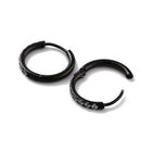 Stainless Steel Cubic Zirconia Pave Smooth Polished Hinged Closure Hoop Earrings Black Clear Gold 0.63 in E48