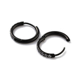 Stainless Steel Cubic Zirconia Pave Smooth Polished Hinged Closure Hoop Earrings Black Clear Gold 0.63 in E48