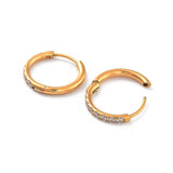 Stainless Steel Cubic Zirconia Pave Smooth Polished Hinged Closure Hoop Earrings Black Clear Gold 0.63 in E48