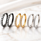 Stainless Steel Cubic Zirconia Pave Smooth Polished Hinged Closure Hoop Earrings Black Clear Gold 0.63 in E48 product image 1