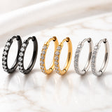 Stainless Steel Cubic Zirconia Pave Smooth Polished Hinged Closure Hoop Earrings Black Clear Gold 0.63 in E48 product image 1