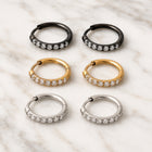 Stainless Steel Cubic Zirconia Pave Smooth Polished Hinged Closure Hoop Earrings Black Clear Gold 0.63 in E48 product image 2