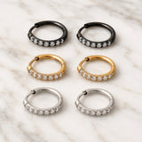 Stainless Steel Cubic Zirconia Pave Smooth Polished Hinged Closure Hoop Earrings Black Clear Gold 0.63 in E48 product image 2