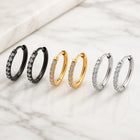 Stainless Steel Cubic Zirconia Pave Smooth Polished Hinged Closure Hoop Earrings Black Clear Gold 0.63 in E48 product image 3