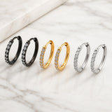 Stainless Steel Cubic Zirconia Pave Smooth Polished Hinged Closure Hoop Earrings Black Clear Gold 0.63 in E48 product image 3