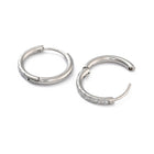 Stainless Steel Cubic Zirconia Pave Smooth Polished Hinged Closure Hoop Earrings Black Clear Gold 0.63 in E48