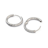 Stainless Steel Cubic Zirconia Pave Smooth Polished Hinged Closure Hoop Earrings Black Clear Gold 0.63 in E48