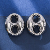 Stainless Steel Oval Polished Shiny Circular Cutouts Stud Earrings Silver 1.04 in E49 product image 1