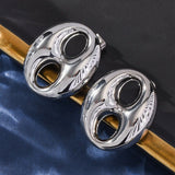 Stainless Steel Oval Polished Shiny Circular Cutouts Stud Earrings Silver 1.04 in E49 product image 3