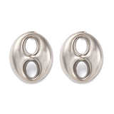 Stainless Steel Oval Polished Shiny Circular Cutouts Stud Earrings Silver 1.04 in E49 product image 4