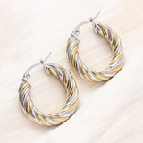 Stainless Steel Two Tone Polished Twisted Spiral Clasp Hoop Earrings Gold 0.94 in E50 product image 1