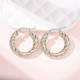 Stainless Steel Two Tone Polished Twisted Spiral Clasp Hoop Earrings Gold 0.94 in E50 product image 2