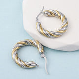 Stainless Steel Two Tone Polished Twisted Spiral Clasp Hoop Earrings Gold 0.94 in E50 product image 3