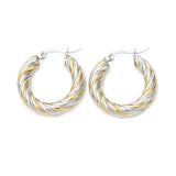 Stainless Steel Two Tone Polished Twisted Spiral Clasp Hoop Earrings Gold 0.94 in E50 product image 4