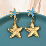 18K Gold-Plated Stainless Steel Starfish Smooth Glossy Star Dangle Stud Earrings Blue 1.99 in E51 product image 1