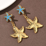 18K Gold-Plated Stainless Steel Starfish Smooth Glossy Star Dangle Stud Earrings Blue 1.99 in E51 product image 2