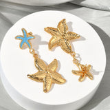 18K Gold-Plated Stainless Steel Starfish Smooth Glossy Star Dangle Stud Earrings Blue 1.99 in E51 product image 3