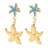 18K Gold-Plated Stainless Steel Starfish Smooth Glossy Star Dangle Stud Earrings Blue 1.99 in E51 product image 4
