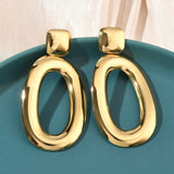 18K Gold-Plated Stainless Steel Oval Glossy Shiny Square Dangle Stud Earrings 2.22 in E52 product image 1