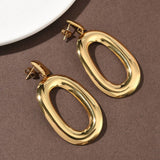 18K Gold-Plated Stainless Steel Oval Glossy Shiny Square Dangle Stud Earrings 2.22 in E52 product image 2