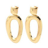 18K Gold-Plated Stainless Steel Oval Glossy Shiny Square Dangle Stud Earrings 2.22 in E52 product image 4