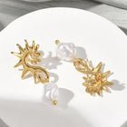 18K Gold-Plated Stainless Steel Pearl Sea Horse Shiny Sun Dangle Stud Earrings White E53 product image 3