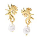 18K Gold-Plated Stainless Steel Pearl Sea Horse Shiny Sun Dangle Stud Earrings White E53 product image 4
