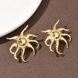 18K Gold-Plated Stainless Steel Squid Polished Shiny Octopus-Shaped Multiple Tentacles Claws Stud Earrings 1.22 in E54