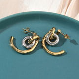 Stainless Steel Gold-Plated Two Shiny C-Shaped Hoop Intertwined Loops Stud Earrings 0.98 in E56 product image 1