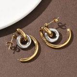 Stainless Steel Gold-Plated Two Shiny C-Shaped Hoop Intertwined Loops Stud Earrings 0.98 in E56 product image 2