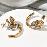 Stainless Steel Gold-Plated Two Shiny C-Shaped Hoop Intertwined Loops Stud Earrings 0.98 in E56 product image 3