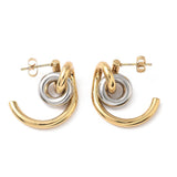 Stainless Steel Gold-Plated Two Shiny C-Shaped Hoop Intertwined Loops Stud Earrings 0.98 in E56 product image 4