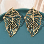 18K Gold-Plated Stainless Steel Leaf Polished Shiny Leaf-Shaped Cut-Out Patterns Stud Earrings 2.26 in E57 product image 1