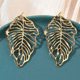 18K Gold-Plated Stainless Steel Leaf Polished Shiny Leaf-Shaped Cut-Out Patterns Stud Earrings 2.26 in E57 product image 1