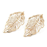 18K Gold-Plated Stainless Steel Leaf Polished Shiny Leaf-Shaped Cut-Out Patterns Stud Earrings 2.26 in E57 product image 4