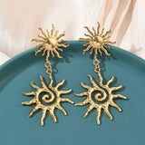18K Gold-Plated Stainless Steel Sun Polished Sun-Shaped Petal-Like Rays Stud Earrings 2.76 in E58 product image 1