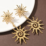 18K Gold-Plated Stainless Steel Sun Polished Sun-Shaped Petal-Like Rays Stud Earrings 2.76 in E58 product image 2