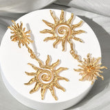 18K Gold-Plated Stainless Steel Sun Polished Sun-Shaped Petal-Like Rays Stud Earrings 2.76 in E58 product image 3