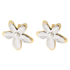 Stainless Steel Gold-Plated Pearl Flower Two Tone Shiny Stud Earrings 1.26 in E59 product image 4