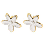 Stainless Steel Gold-Plated Pearl Flower Two Tone Shiny Stud Earrings 1.26 in E59 product image 4