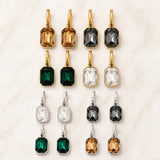 Stainless Steel Glass Polished Rectangle Dangle Hoop Earrings Green Brown Black Clear 1.22 in E60 product image 1
