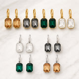Stainless Steel Glass Polished Rectangle Dangle Hoop Earrings Green Brown Black Clear 1.22 in E60 product image 2