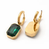 Stainless Steel Glass Polished Rectangle Dangle Hoop Earrings Green Brown Black Clear 1.22 in E60